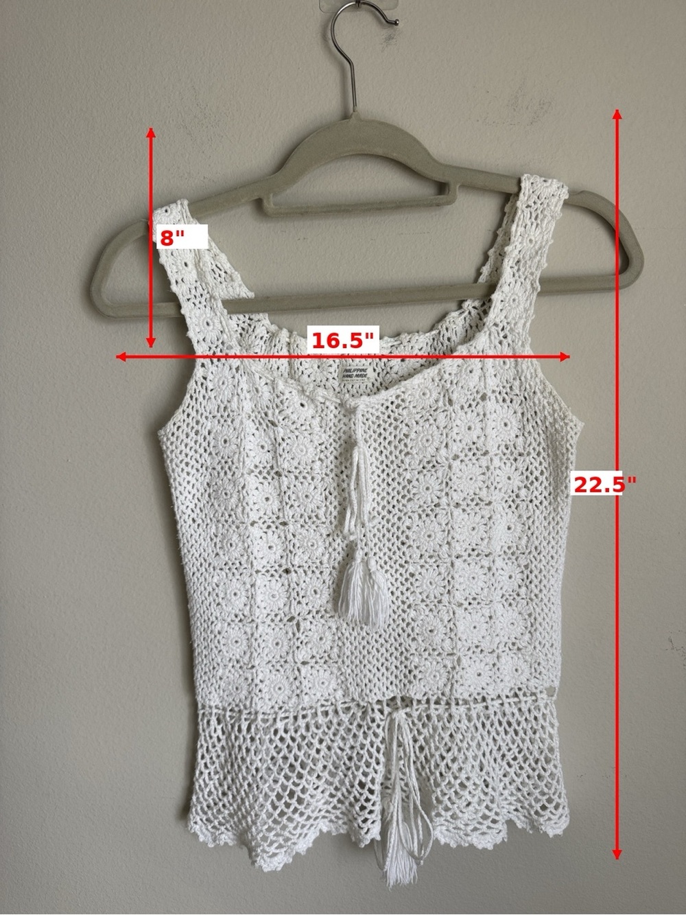 Philippine Handmade White Crochet Tank Top Boho Festival Beach Cotton Women’s S - Picture 8 of 10
